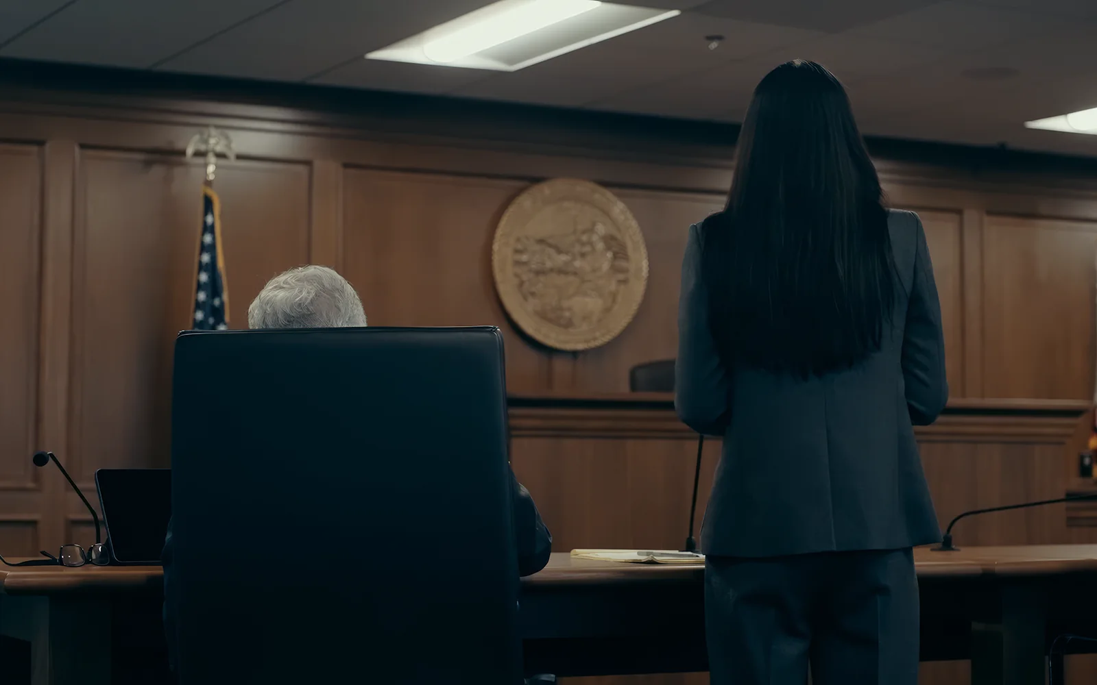 Attorney speaking in a courtroom scene for social-ready profile video clips