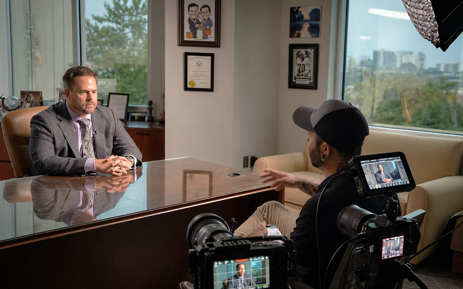 Law firm video shoot day on set — Story First video production process, step 4